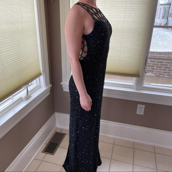 Beaded Sequined Formal Dress 100% Silk Black Floor Length Homecoming Gown 6 - Picture 7 of 14